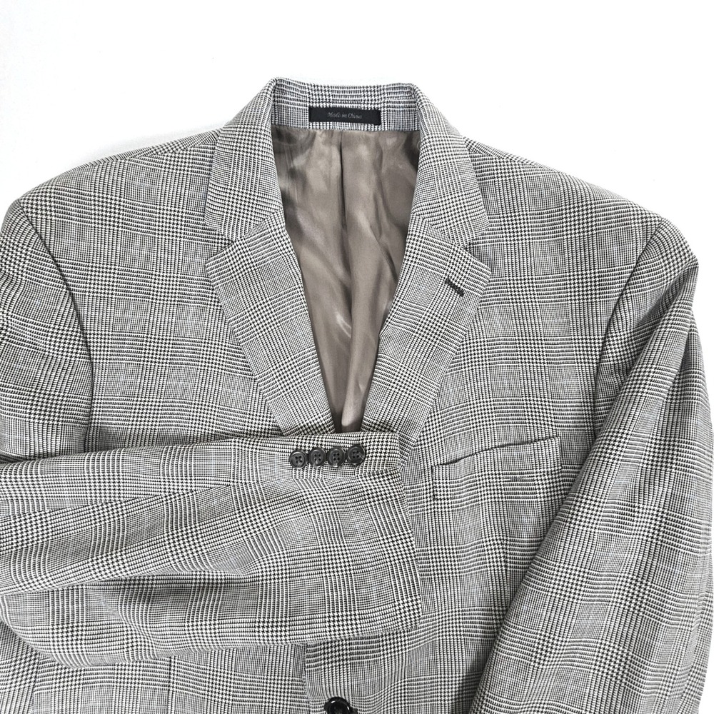 Lauren Ralph Lauren Mens 46R Silk Wool Glen Plaid Blazer Grey Black Jacket